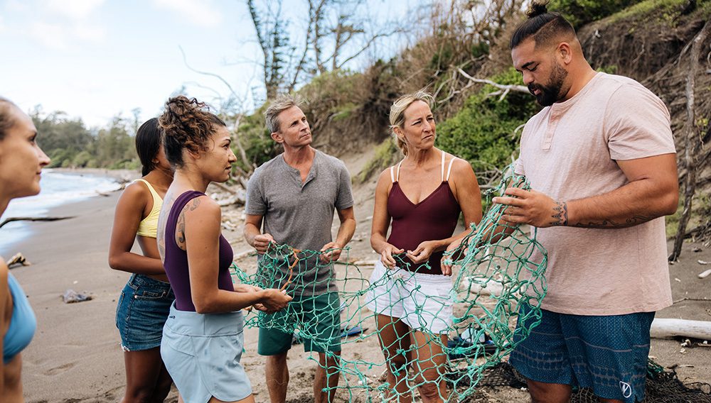 HTA volunteers remove fishing nets from the beach Maui HTA Heather Goodman