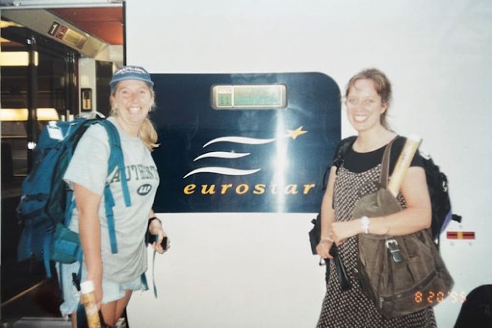 Susan Haberle backpacking through Europe.