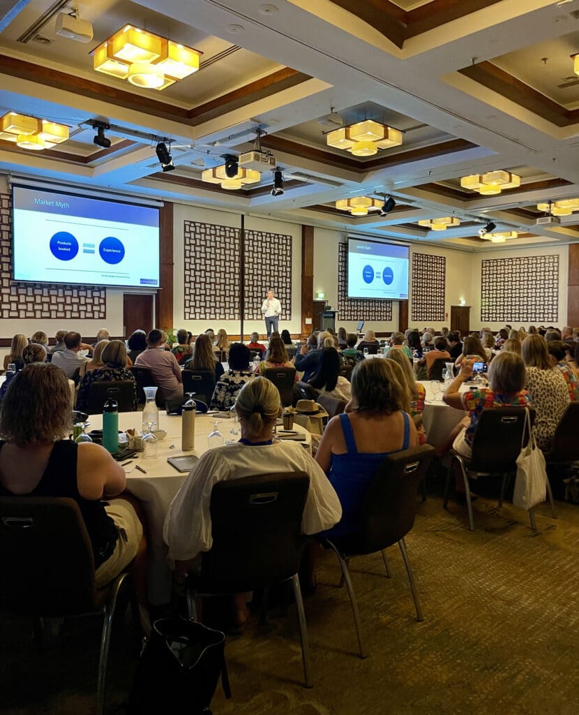 Virtuoso Travel Senior Vice President Michael Londregan speaking at the 2024 MTA - Mobile Travel Agents National Conference in Fiji.