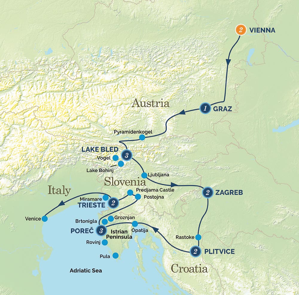 Albatross Tours Beautiful Slovenia and Croatia's Istrian Jewels itinerary map