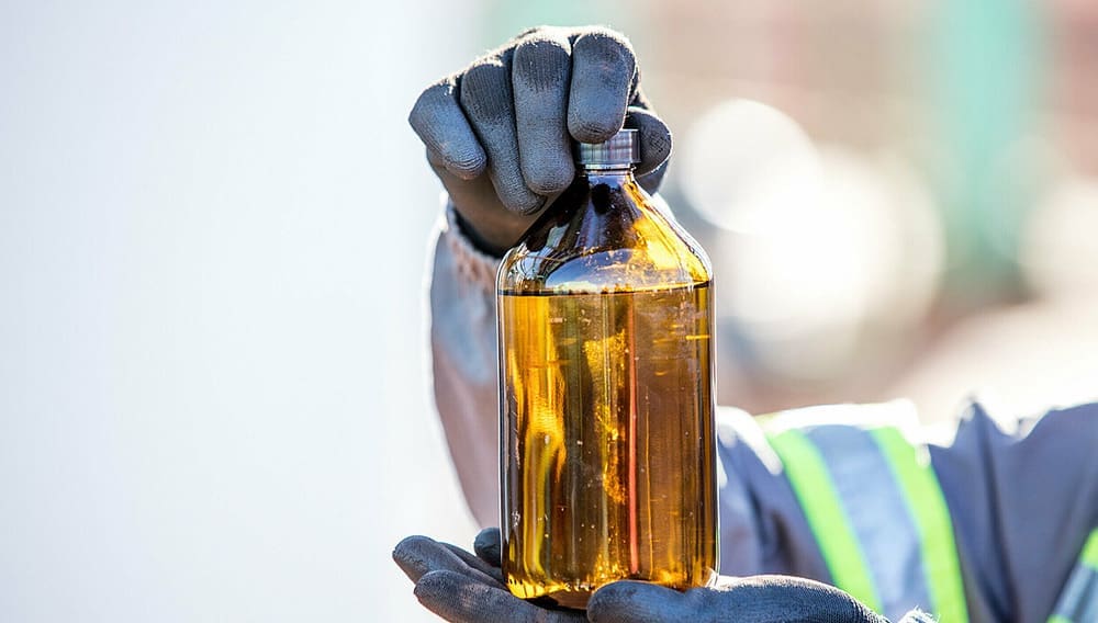 SAF sustainable aviation fuel in bottle