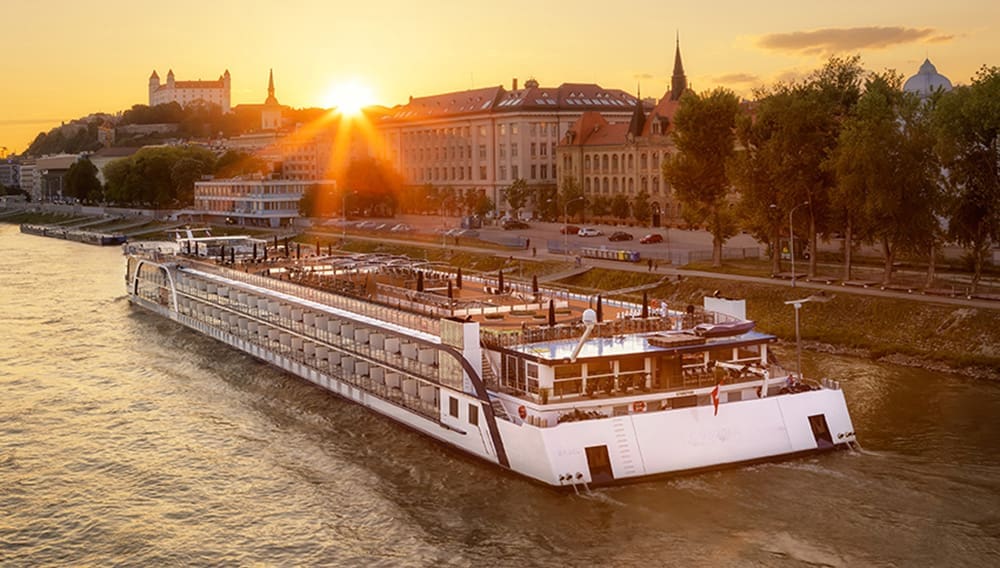 AmaMagna in Bratislava at sunset.  Image: AmaWaterways