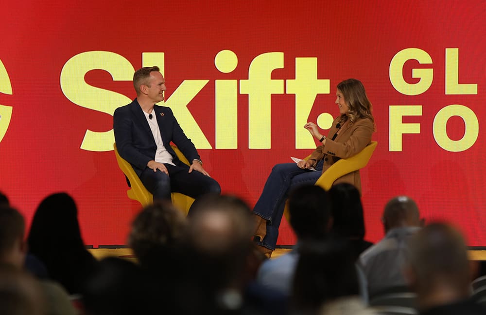 James Thornton, Intrepid Travel CEO chats to Sarah Kopit, Editor, Skift at The Skift Global Forum in New York