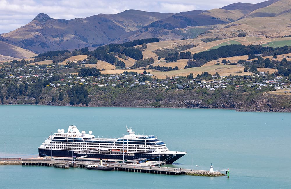 Azamara Quest docked in Lyttelton (Christchurch) in New Zealand.