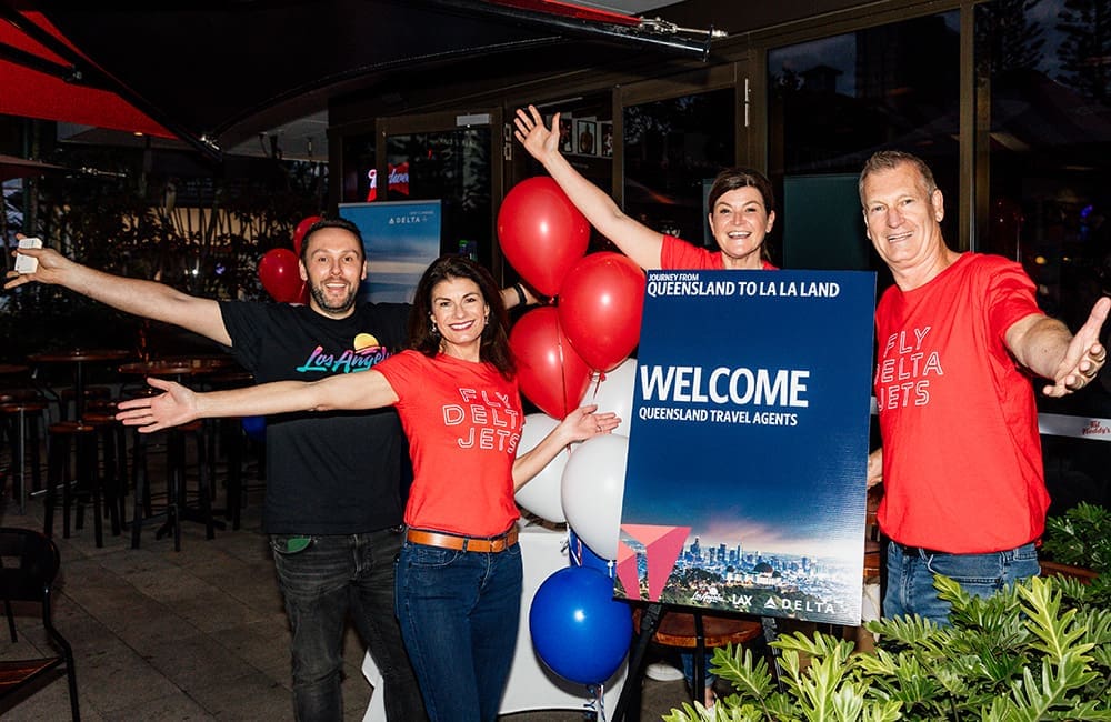 LA Tourism’s Craig Gibbons with Delta Air Lines’ Nicole Laurie, Kelly Clive & Clint Jones at the Gold Coast event.