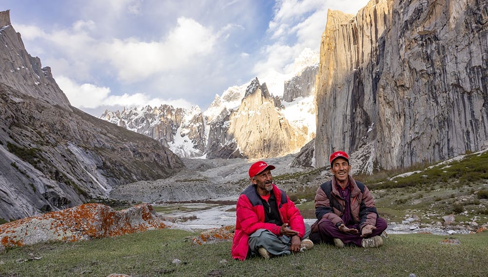 Campsite porters on Pakistan's Nangma Valley Trek in the Karakoram range.