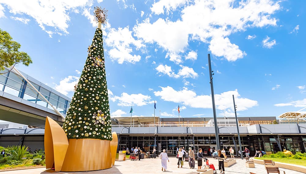 Christmas decoration installation at Sydney Airport T1 and forecourt – hack your annual leave in 2025