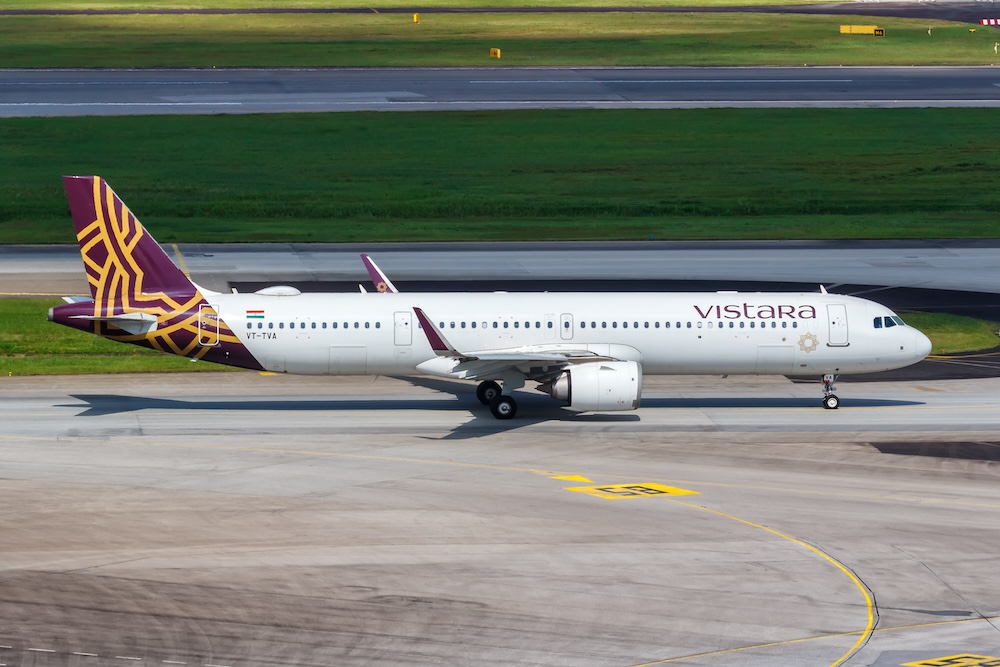 Indian aviation crisis: 90 hoax bomb threats cause air travel havoc 2 A Vistara Airbus A321neo at Changi Airport in Singapore.