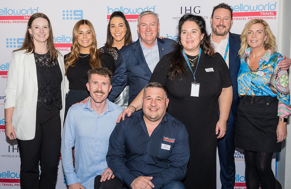 The Helloworld Travel Retail Team Superstars with the TV show presenters in Melbourne.