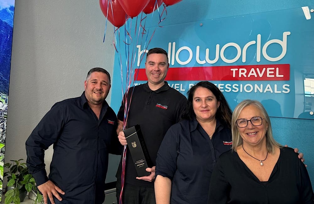 L-R Adrian Boccia, HLO Limited, Blair Galvin, new owner, Janeene Lewis, HLO Limited, previous owner Kathie Jones.