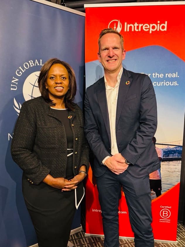 UN Global Compact Assistant Secretary-General Sanda Ojiambo & Intrepid Travel CEO James Thornton.