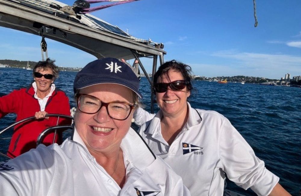 Fiona sailing in Sydney Harbour with team Trilogy