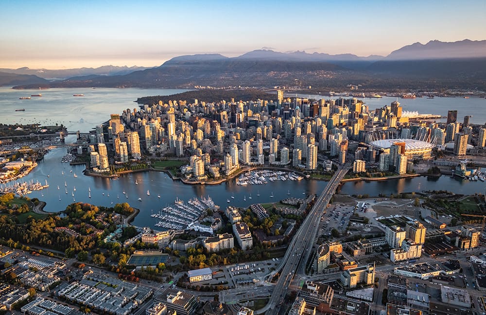 Aerial image of Downtown Vancouver cityscape.