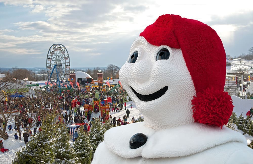 The 2.1m Québec Winter Carnival snowman mascot, Bonhomme. Image: Cecile Benoit