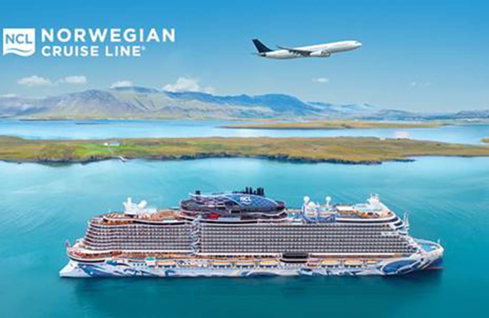 Composite image of cruise ship and plane for fly-cruise holidays