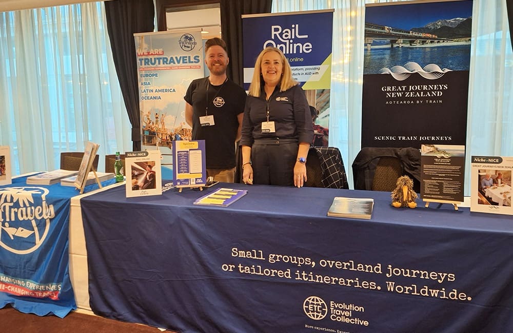 TruTravels and Great Journeys New Zealand stand at Niche is Nice 2024.