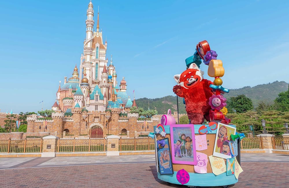 Turning Red float in front of the Castle of Magical Dreams at HKDL. Image: Disney