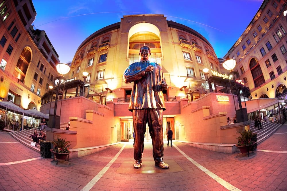 Statue of Nelson Mandela at Nelson Mandela Square, Johannesburg, South Africa. April 26, 2011.