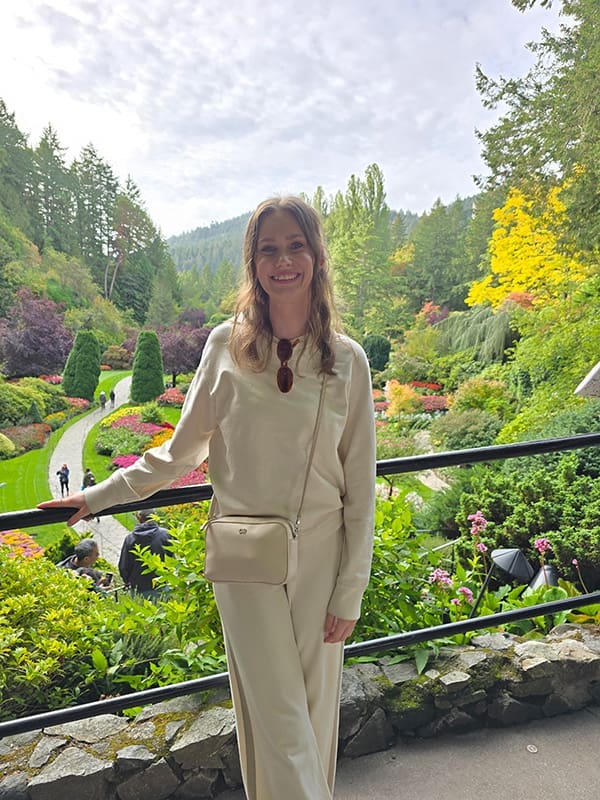 Main Beach Travel’s Samantha Lang in the Butchart Gardens on Vancouver Island.