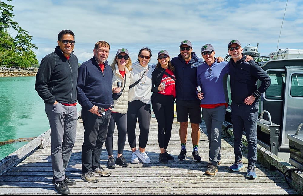 Goals for Good with G Adventures. (L-R): G Adventures Founder Bruce Poon Tip, FCTG Founder Skroo Turner, Flight Centre Global Head of Marketing Megan Henderson, FCTG Global Sustainability Officer Michelle Degenhardt, Flight Centre Global Managing Director Andrew Stark, G Adventures ANZ Managing Director & Reforest Board Director Sean Martin.