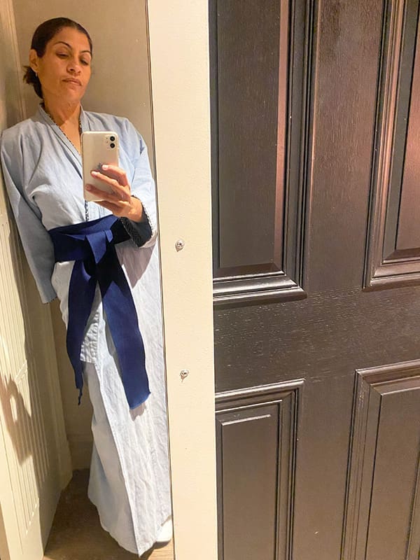 Trying the traditional yukata on for in-room comfort. Image: Cassie Tannenberg