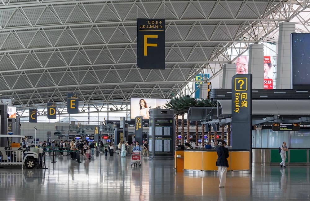 Guangzhou, China- 10 Jun 2024: Departure area of Guangzhou Baiyun International Airport In China.