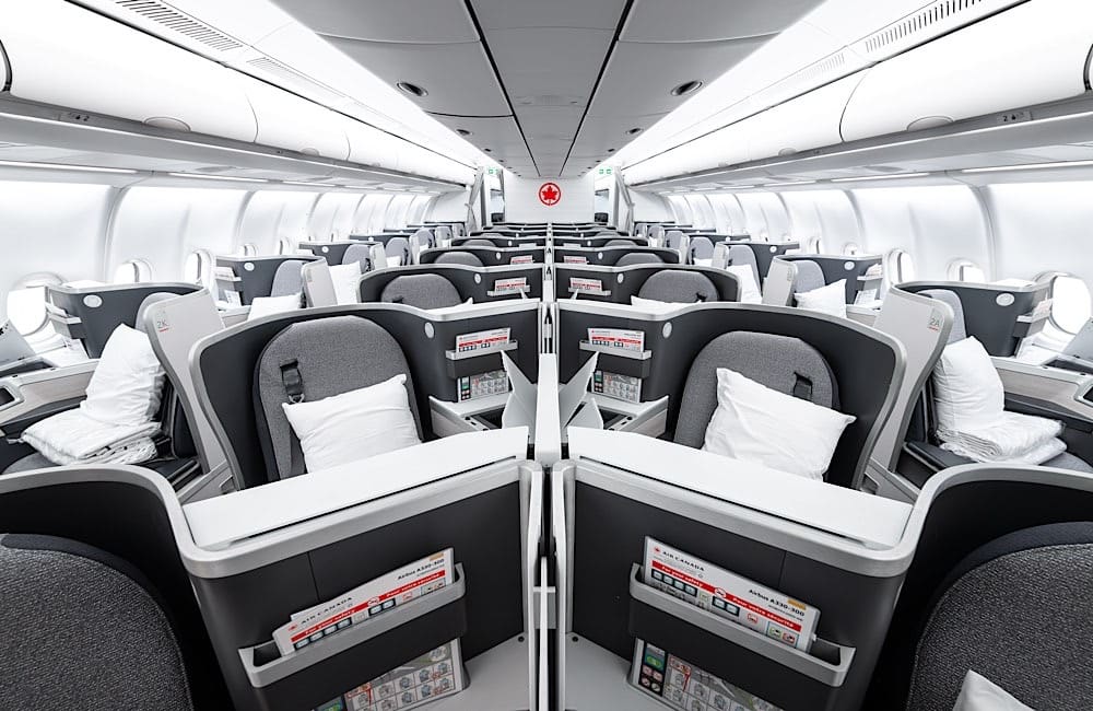 Air Canada’s Signature Class in 1-2-1 configuration: every seat has direct aisle access and converts to a fully flat bed. Image: Air Canada