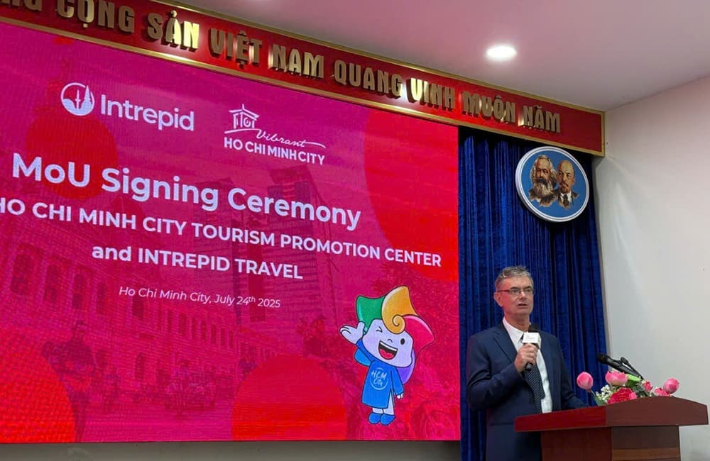 Intrepid Travel Co-Founder Geoff Manchester at the MoU signing ceremony in Ho Chi Minh City, Vietnam.