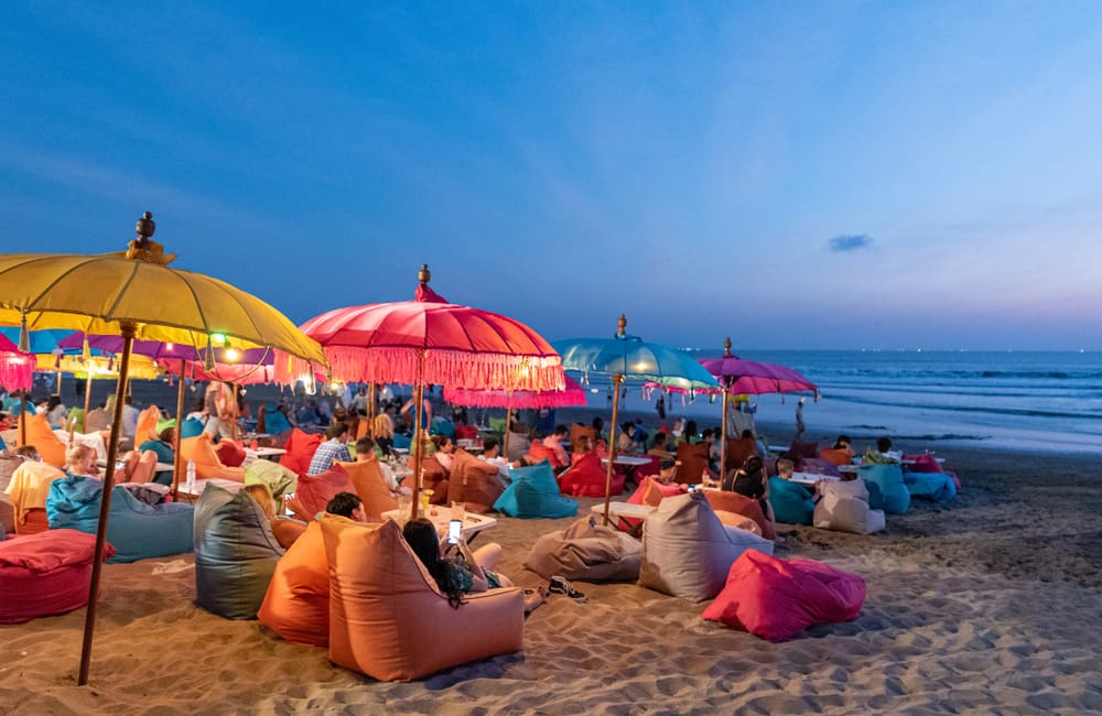 Kuta beach club in Bali at sunset
