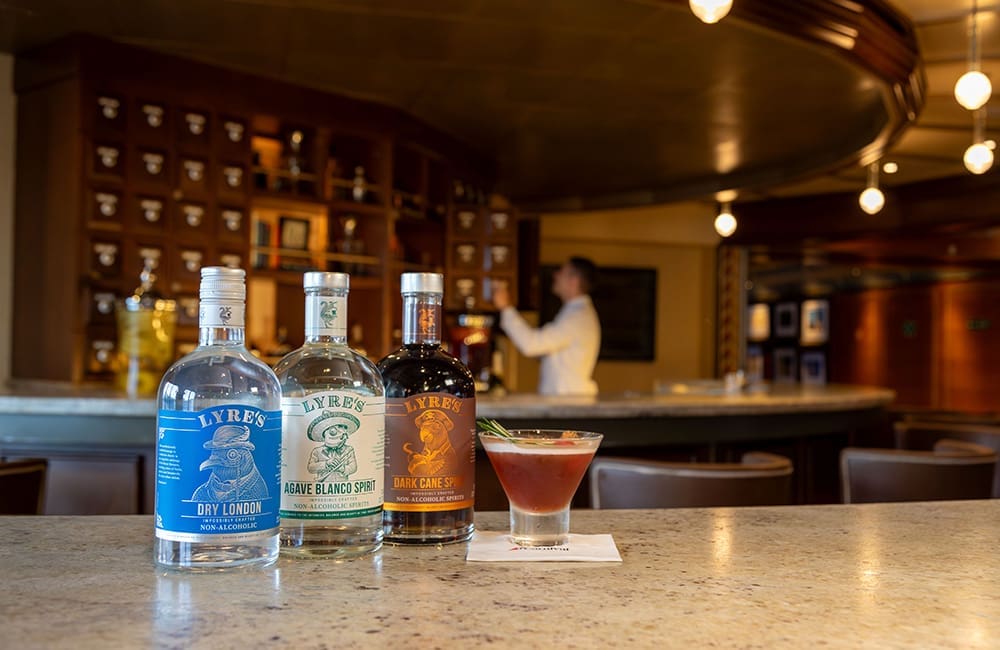 Lyre's non-alcoholic spirits are available on board at the Alchemy Bar for sober-curious cruisers.  Image: Carnival Cruise Line
