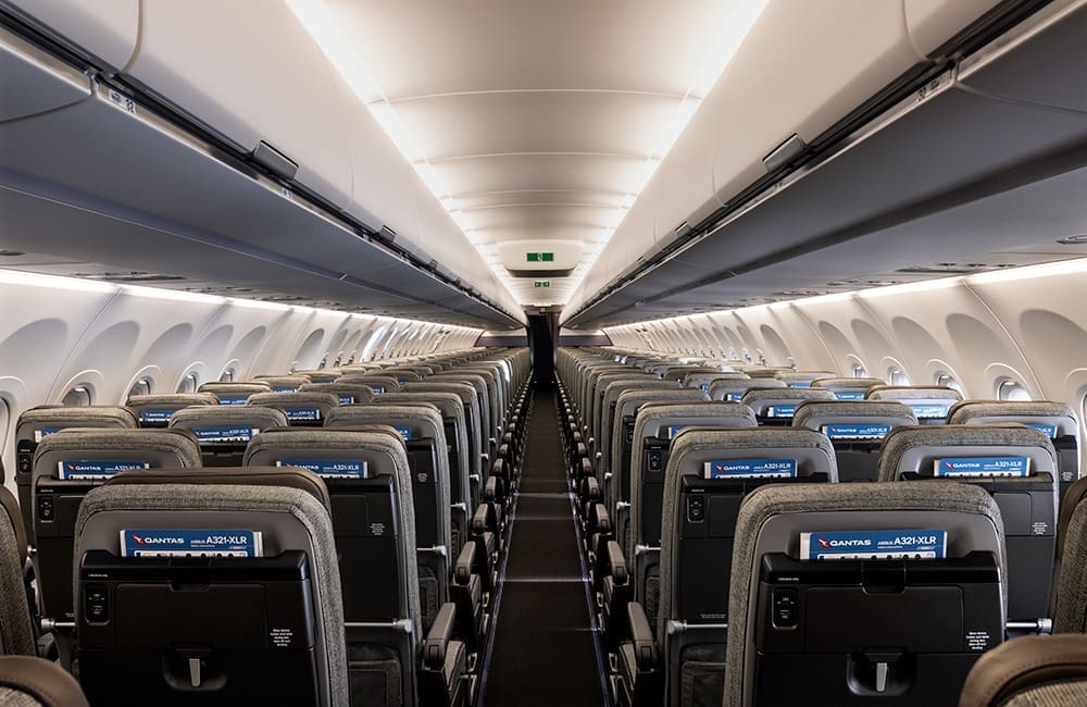 Economy class seats on the new Qantas Airbus A321XLR aircraft.