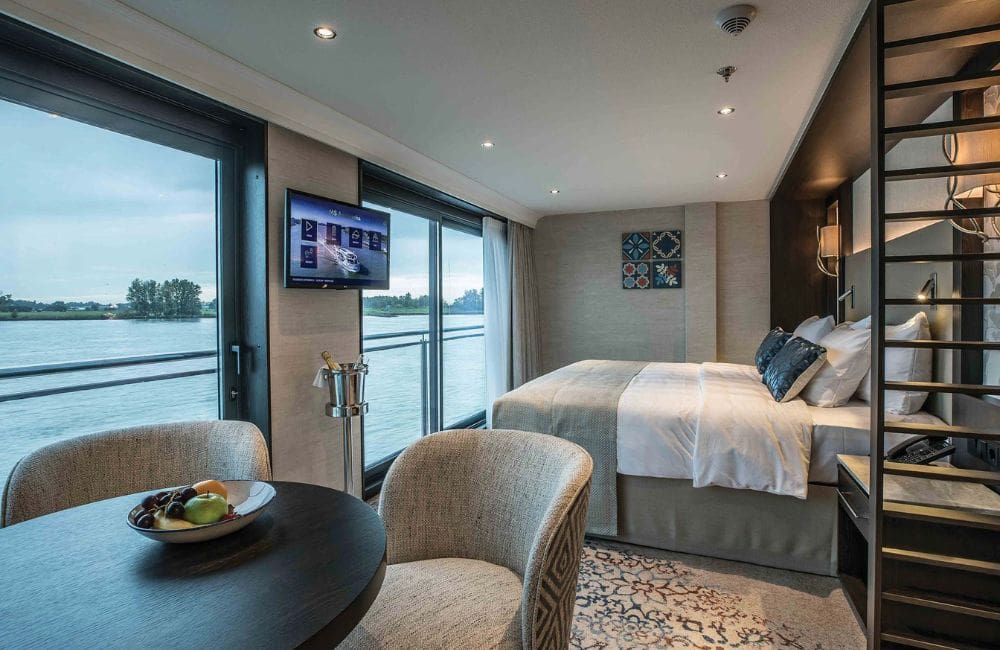 Suites are spacious with French balconies and walk-in wardrobes