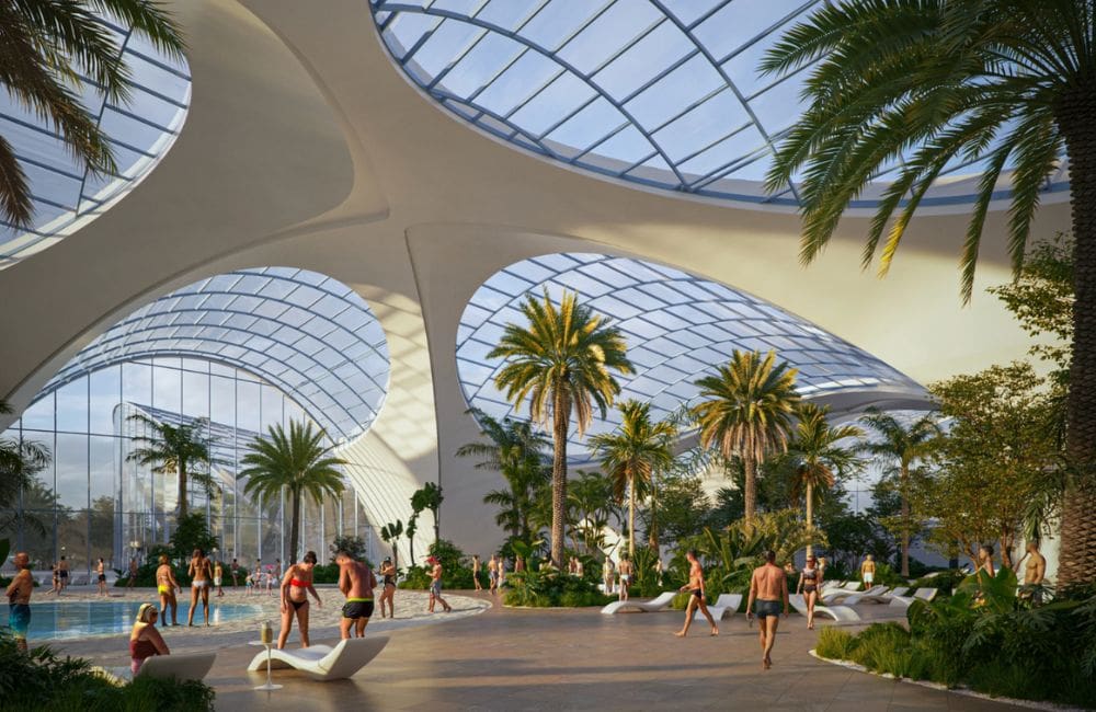 An impression of the inside of the new wellbeing resort Therme Manchester