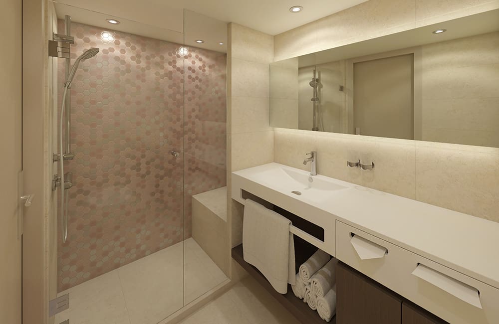 Render of cabin bathroom on board Travelmarvel Sirius.