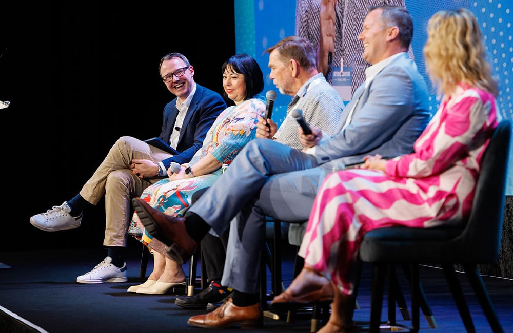 ATIA Beyond Borders: L-R: Dean Long, Cinzia Burnes, Skroo Turner, Christian Lebotl-Cote and Katrina Barry. Image: Event Photos Australia