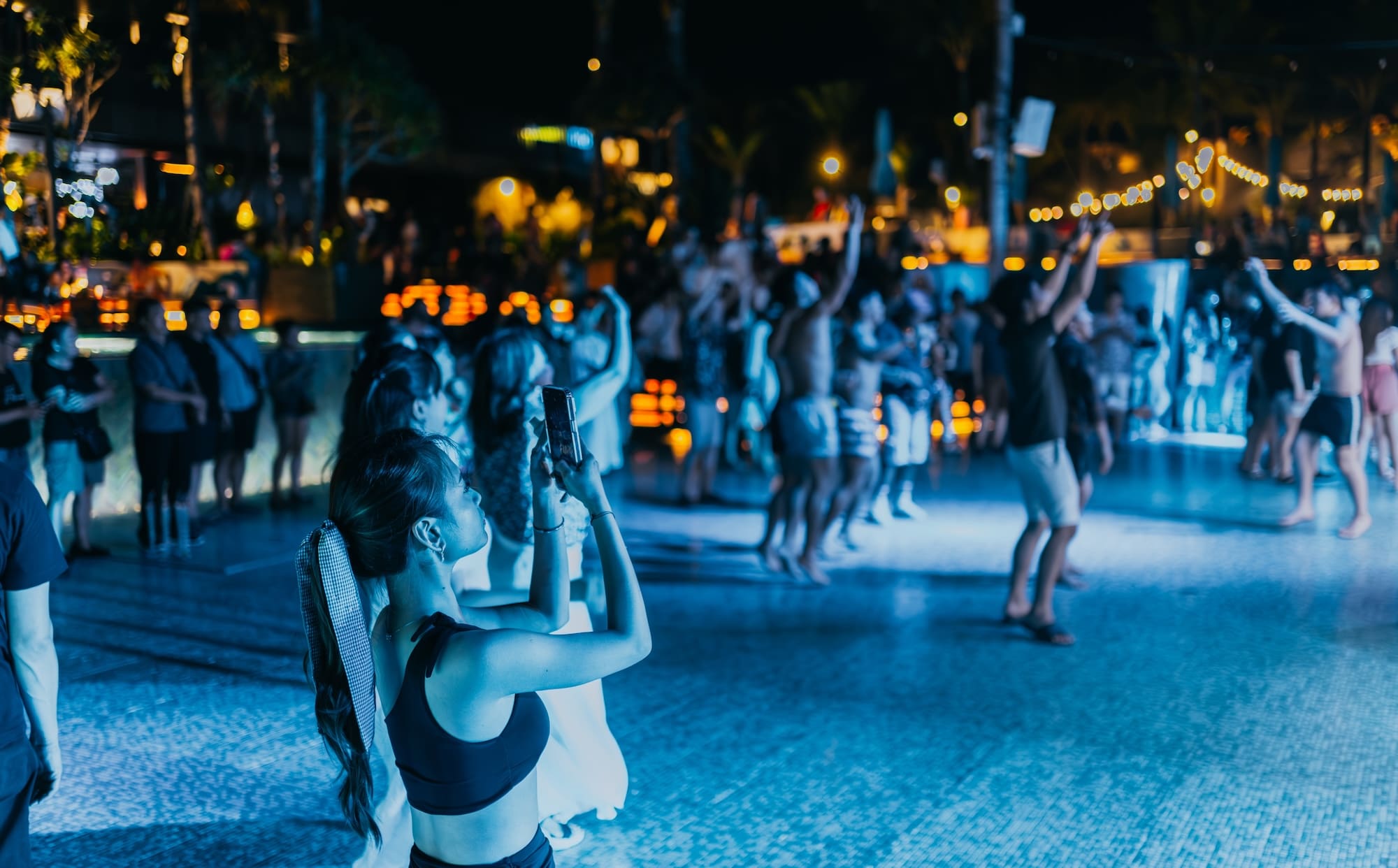 Night atmosphere at Atlas Beach, Bali.