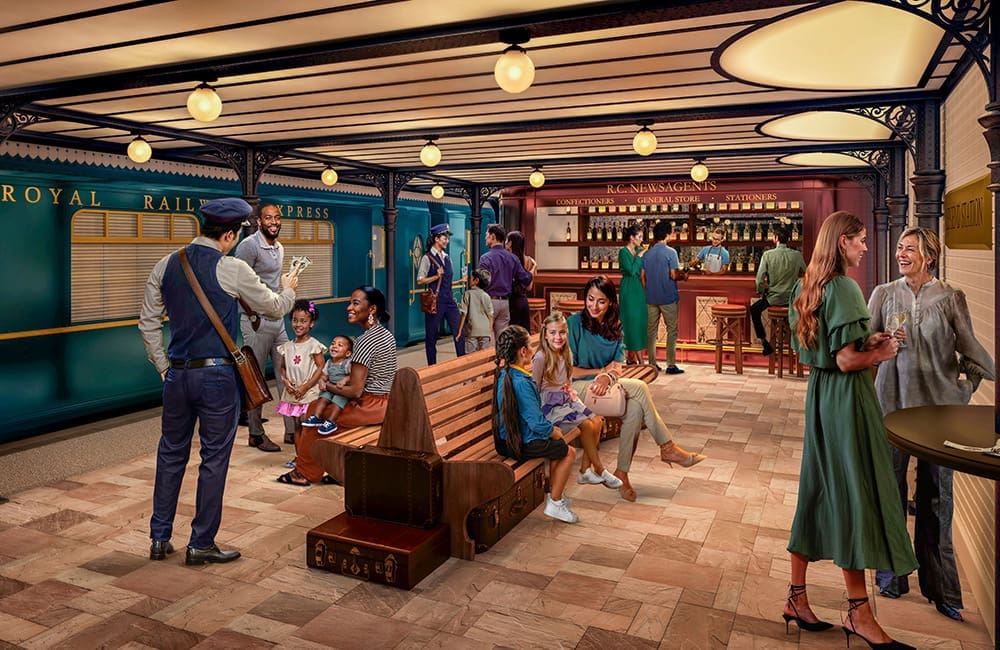 CGI render of Royal Railway – Legend Station on Royal Caribbean's Legend of the Seas.