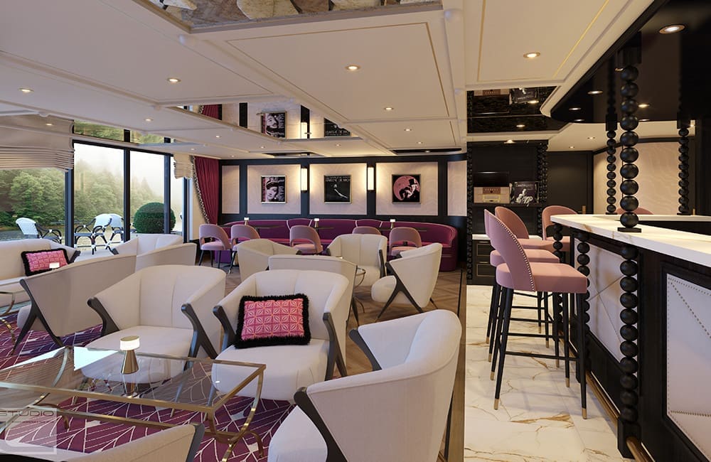 Render of Aft Lounge on S.S. Marlene.