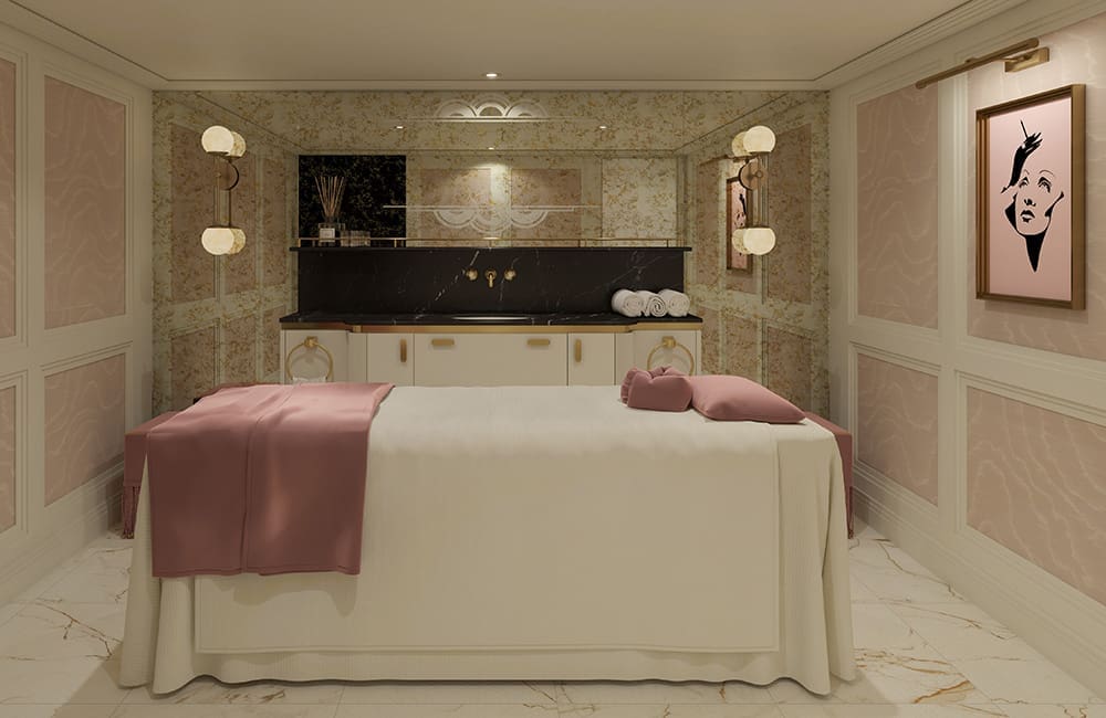 Render of massage room on S.S. Marlene.