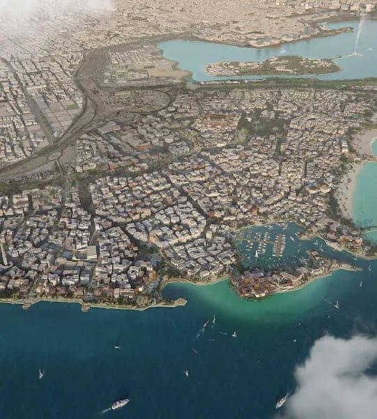 Aerial view of Jeddah Central on the Red Sea.