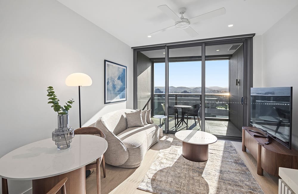 One-Bedroom suite living area at Avani Living Queen’s Wharf Residences.