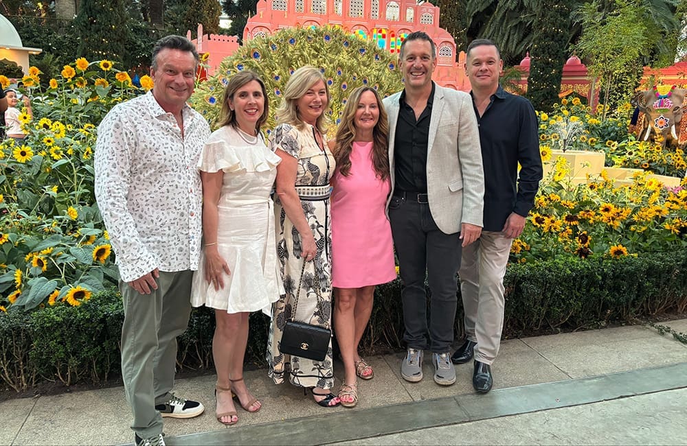CT Partners board in Singapore (L-R): Michael Chase-Smith (Orbit World Travel), Anna McMurtrie (Wentworth Travel), Fiona Prosser (Globetrotter Travel), Rachel Argent (Navan), Gary Reichenberg (Connections Travel Group) & Joe Araullo (TravelManagers).