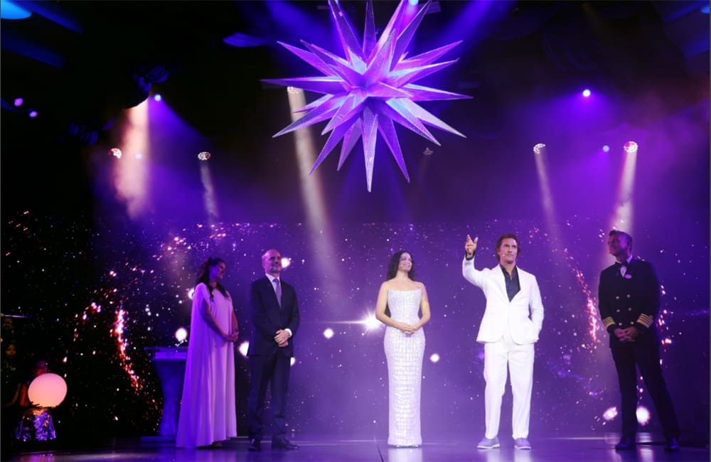 TV presenter and MC Dawn McCoy, Princess Cruises President Gus Antorcha, Camila and Matthew McConaughey and Star Princess Captain Gennaro Arma at the naming ceremony. Image: Princess Cruises