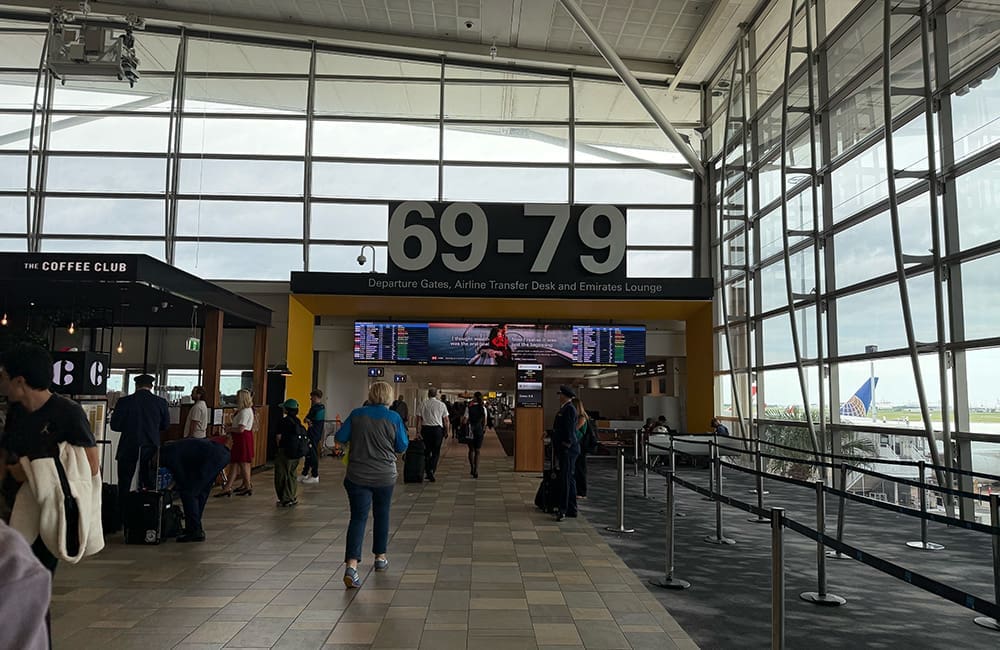 United Airlines aircraft at the gate at BNE. 