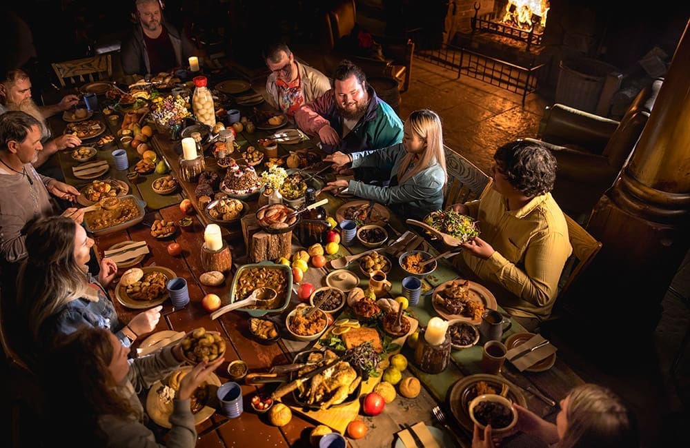 A Hobbiton™ Evening Banquet Tour shared feast in Waikato. Image: Miles Holden/Tourism New Zealand